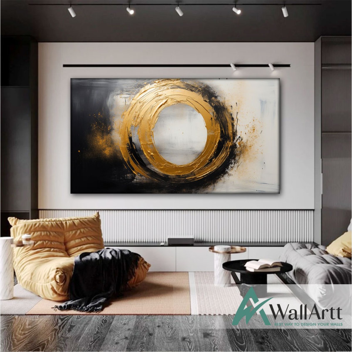 Black Gold Circle 3D Heavy Textured Partial oil Painting